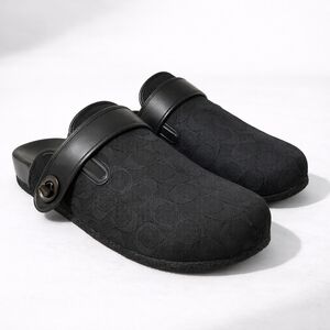 Coach Signature Slippers Black Canvas Mule Slides 10 B